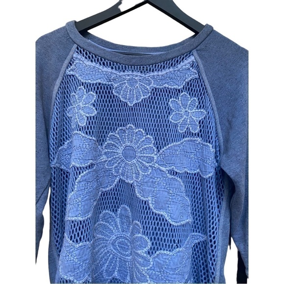 Lucky Brand | Lucky Lotus | Blue | Crochet | Terry Cloth Sweatshirt | Size:M - Picture 2 of 12